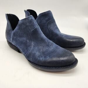Born Kerri Booties Women's 7M Blue Leather Zip Ankle Boots Casual Heeled V-Cut